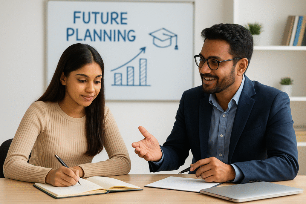 Counsellor advicing student