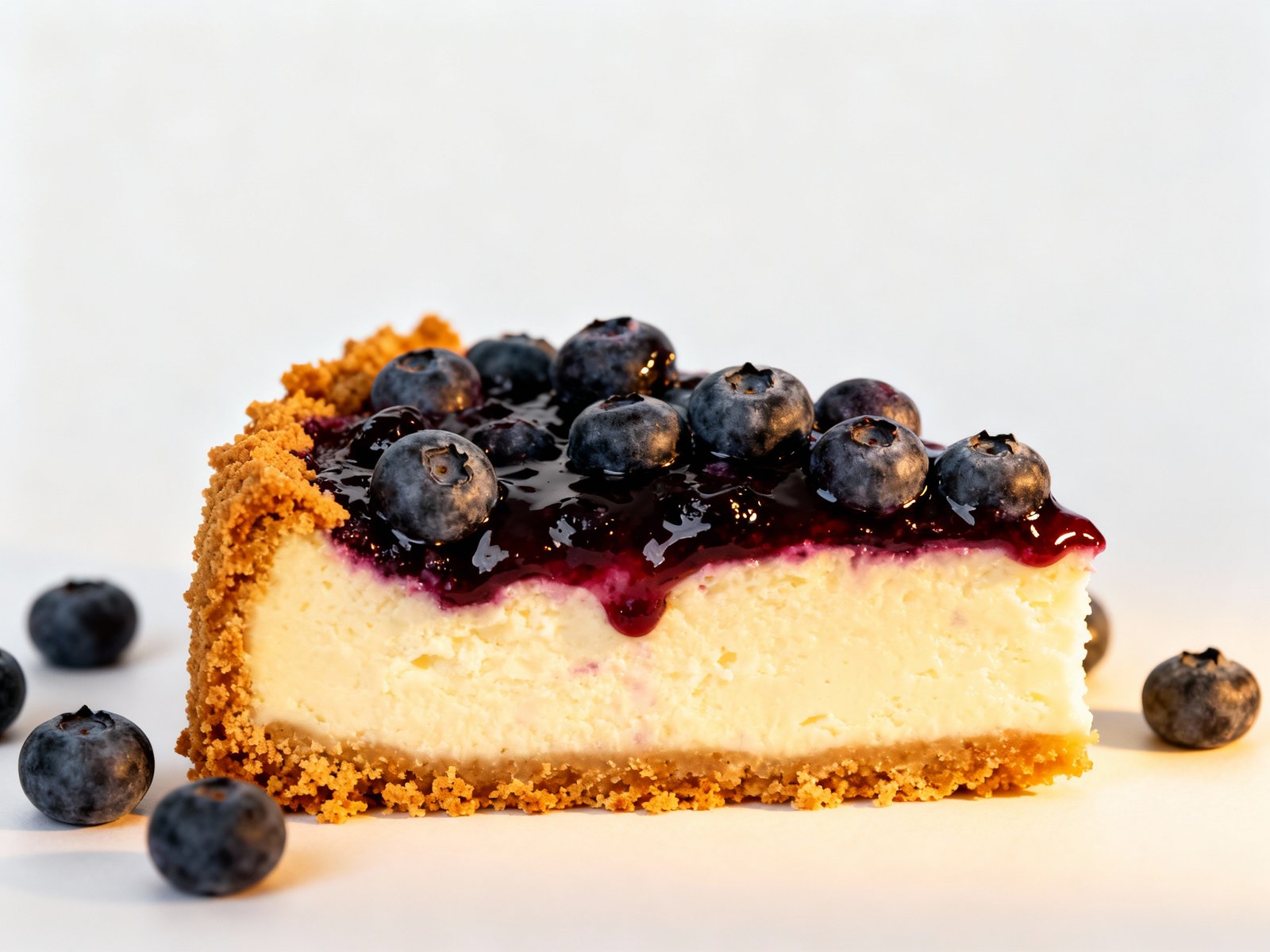 blueberry cheesecake slice with blueberry topping